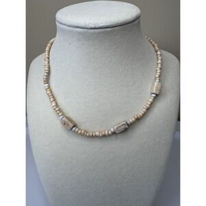 Sand Colored Stone & Glass Bead Necklace 15 1/12 Inches Twist Latch NWOT